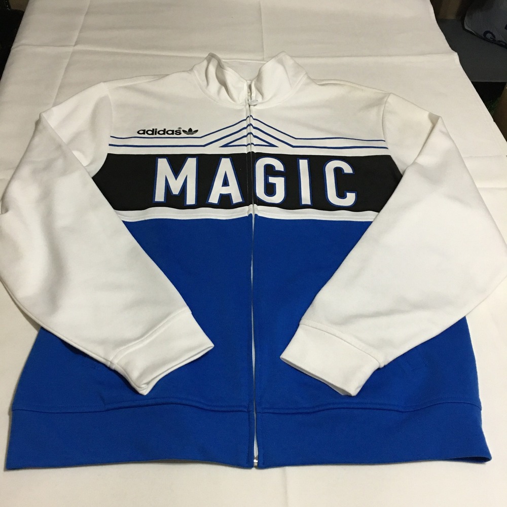 Adidas Orlando Magic Track Jacket Mens Large Blue White Full Zip Mock Neck